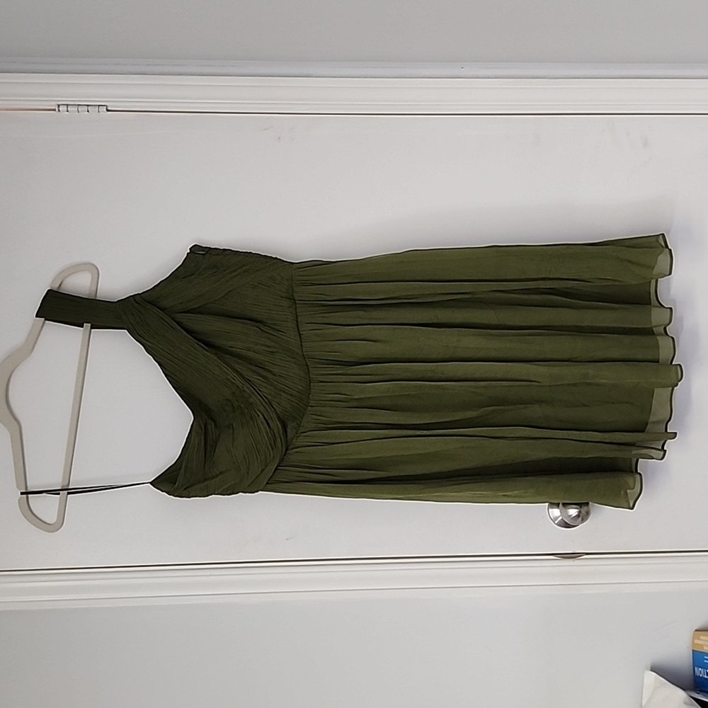 Jcrew size 16 green silk chiffon one shoulder dress